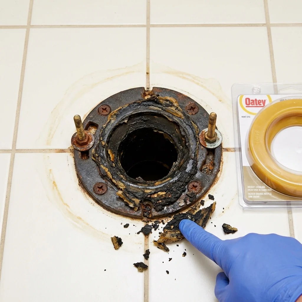 Failed wax ring showing water seepage at the base of a toilet in a San Jose, CA home